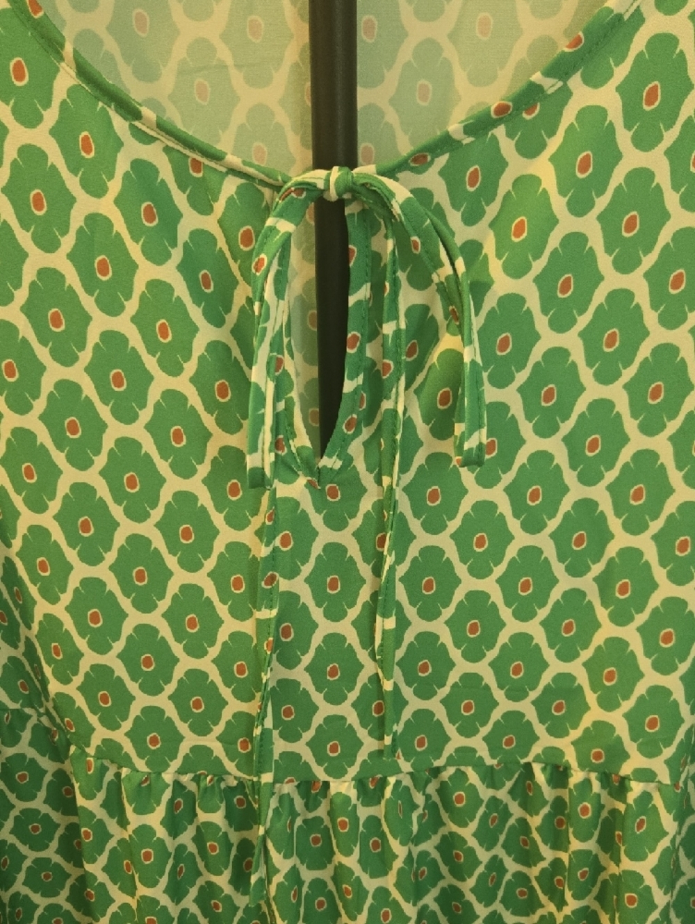 Tiered Maxi Dress in Mint Green Geometric Print with Tie Neck - Picture 4 of 7